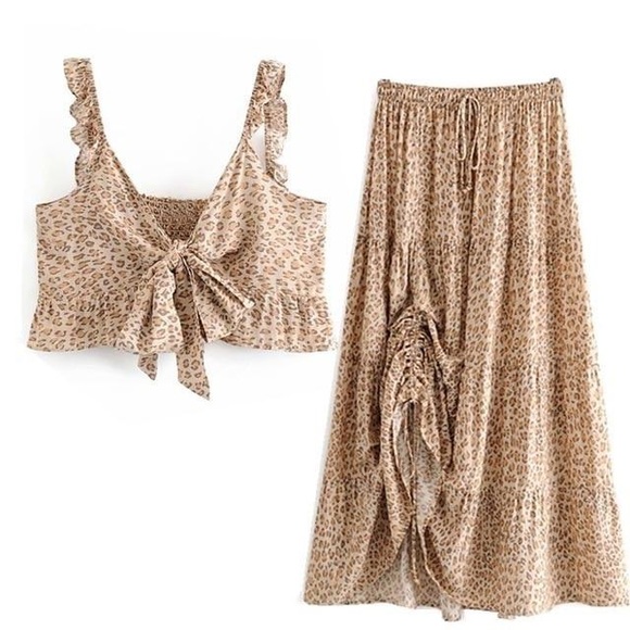 Traded Cheetah two piece skirt set boho spell style - Picture 4 of 12